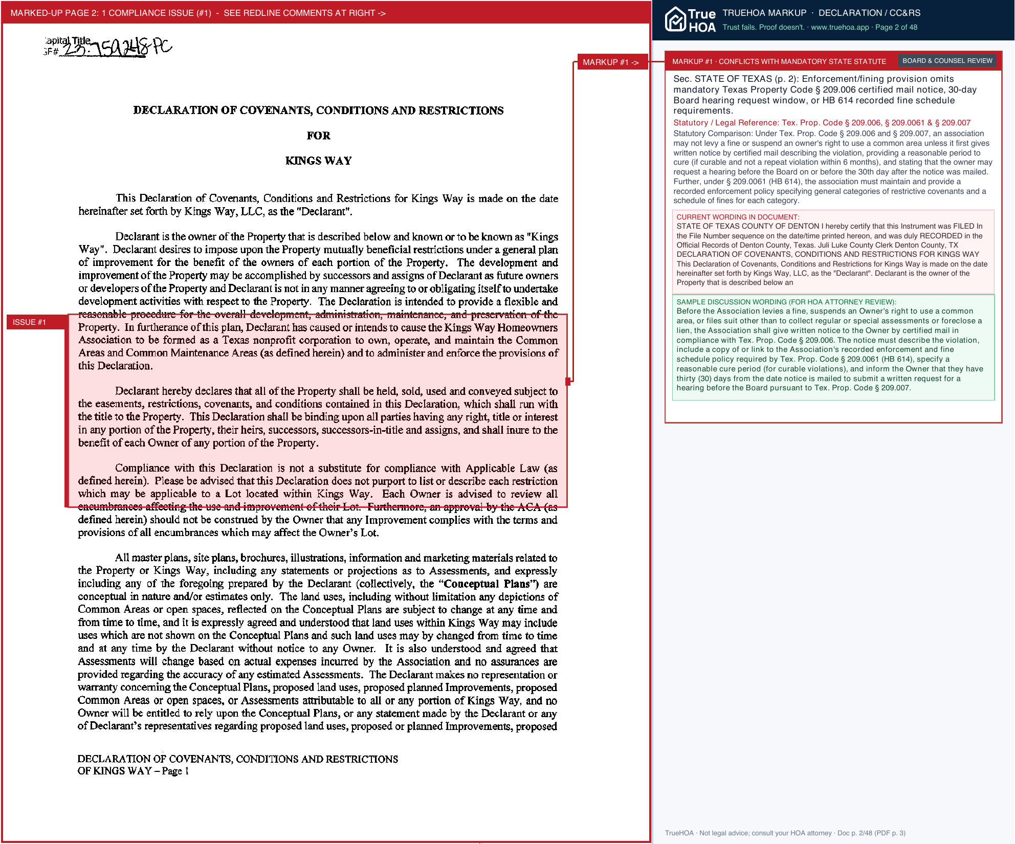 Kings Way HOA 2024 01 12 CCRs.sflb.ashx page 2 widened with TrueHOA Crystal AI margin annotations