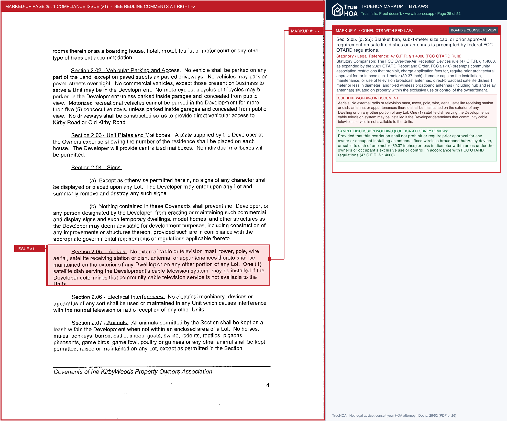 Kirbywoods POA KWPOA Bylaws page 25 widened with TrueHOA Crystal AI margin annotations