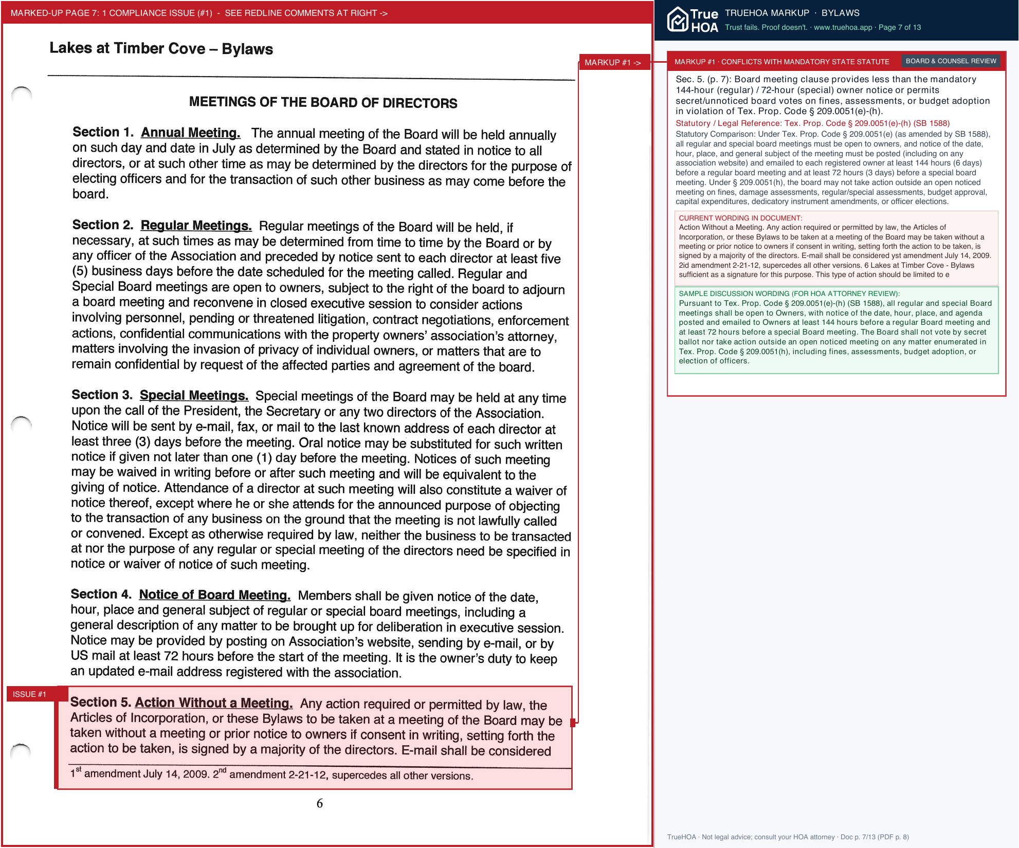 Lakes at Timber Cove POA Filed Bylaws page 7 widened with TrueHOA Crystal AI margin annotations