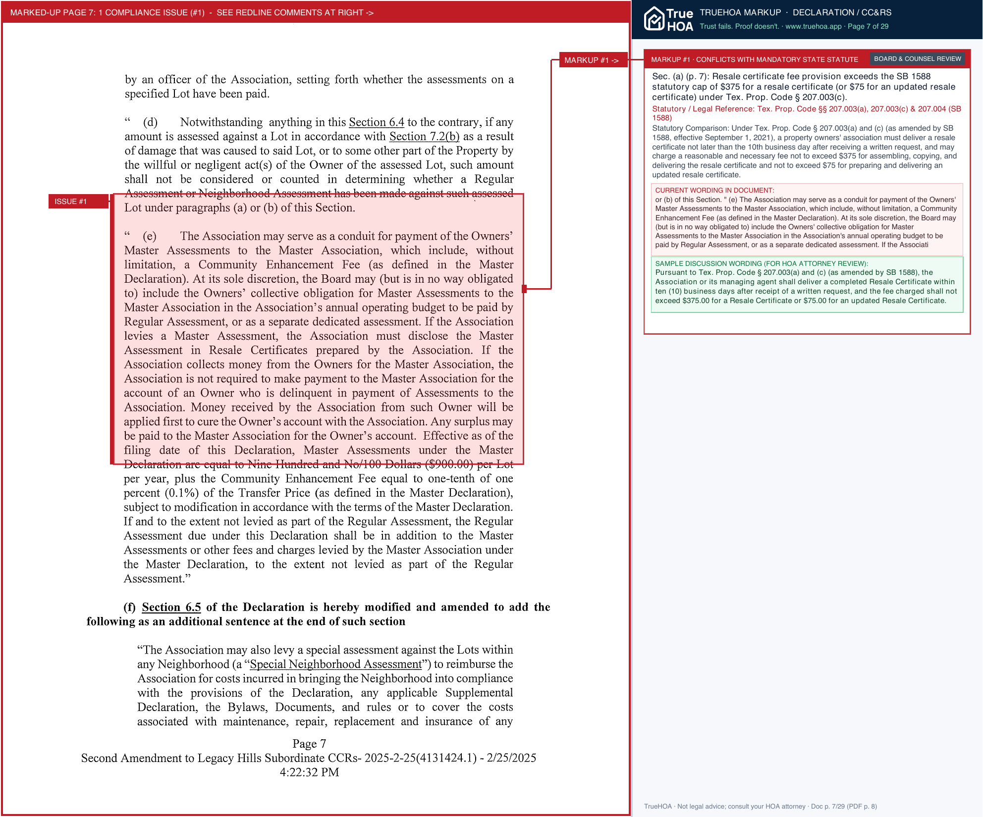 Legacy Hills HOA 2nd Amendment to Subordinate Declaration of Covenants Conditions and Restrictions for Legacy Hills Residential Addition.sflb.ashx page 7 widened with TrueHOA Crystal AI margin annotations