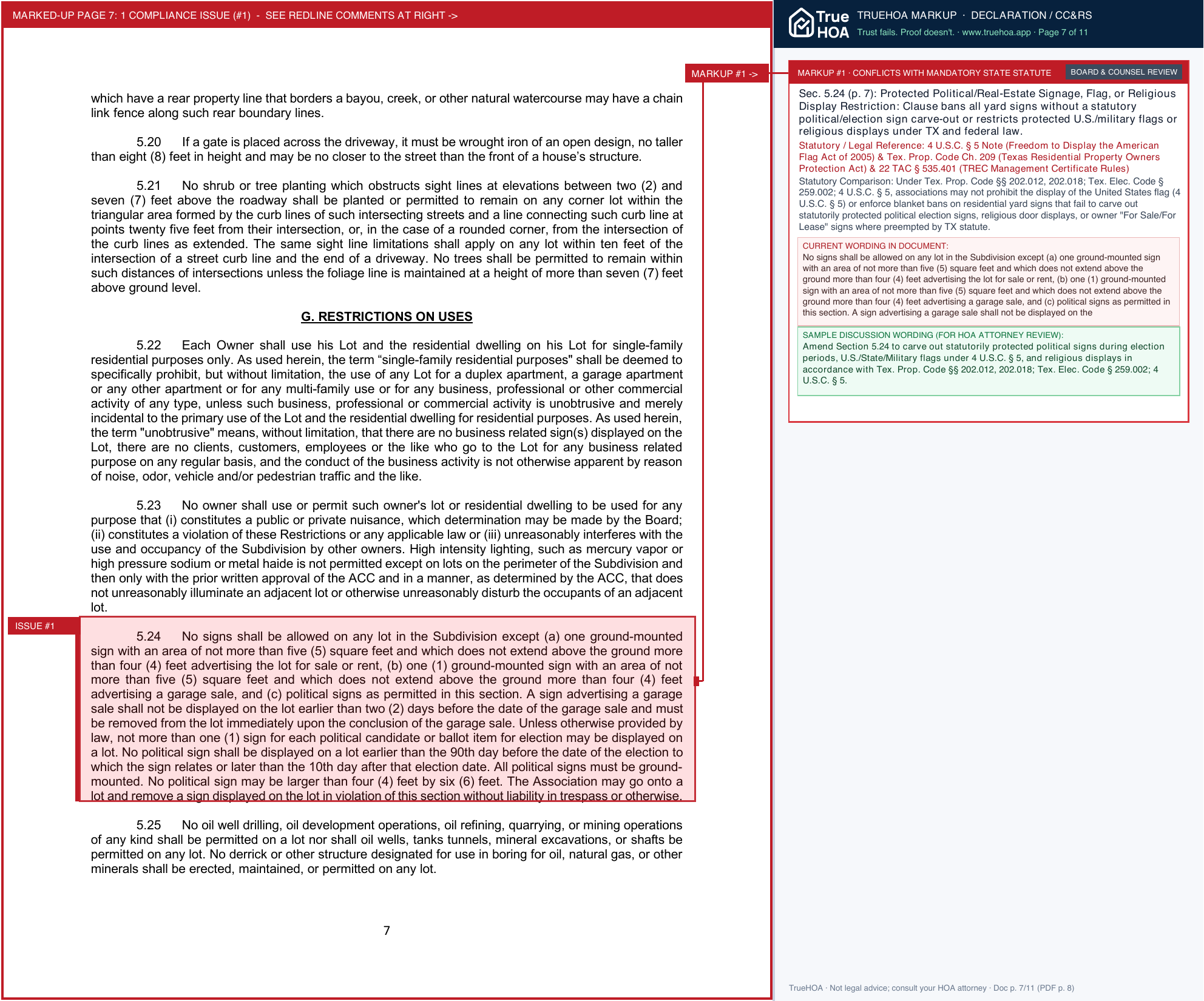 Nottingham Forest Civic Association Declaration of Covenants, Conditions & Restrictions page 7 widened with TrueHOA Crystal AI margin annotations