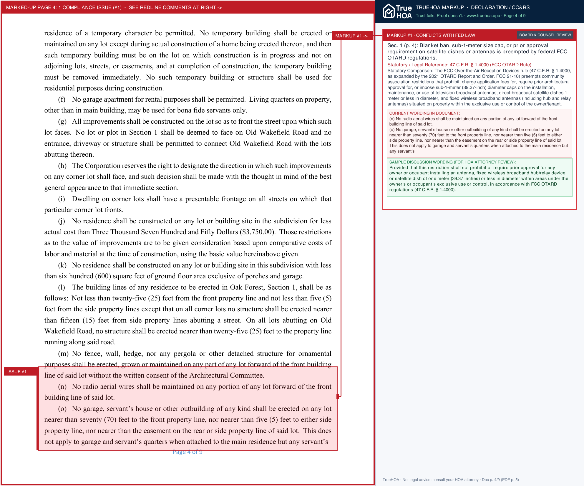 Oak Forest HOA OFHA Section 01 Deed Restrictions Oak Forest (original deed restrictions retyped word for word for clarity) page 4 widened with TrueHOA Crystal AI margin annotations