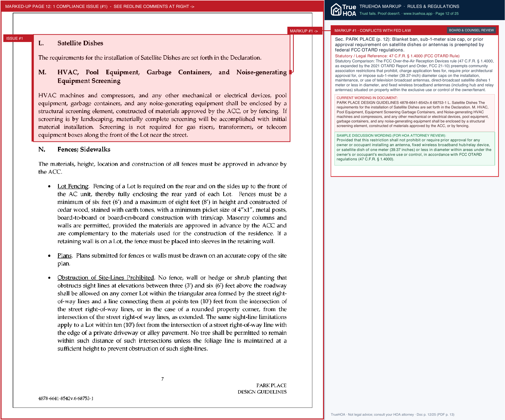 Park Place Prosper HOA Recorded PPP 100 DEV Park Place Design Guidelines 4857 7963 3142 1.sflb.ashx page 12 widened with TrueHOA Crystal AI margin annotations