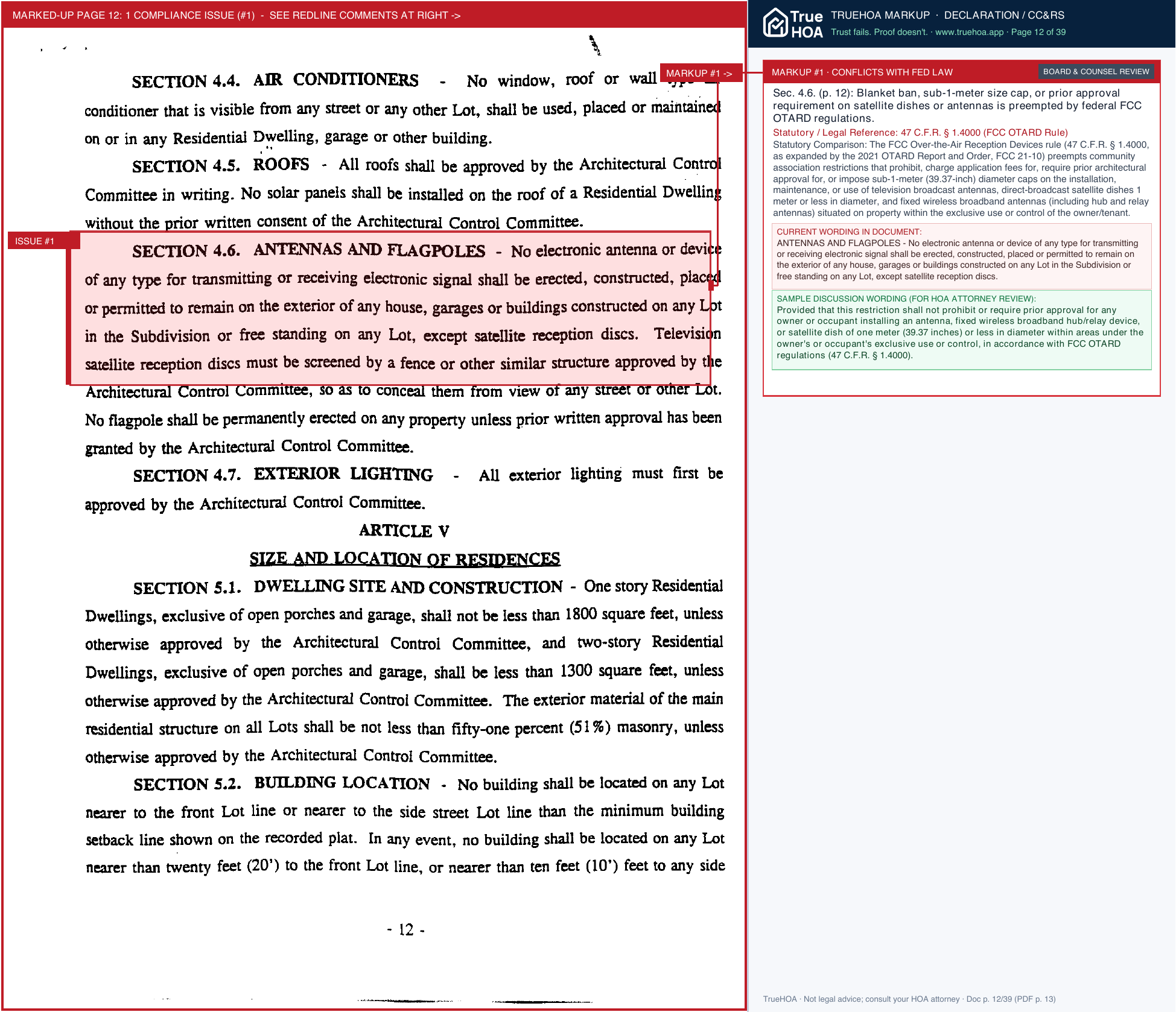 Pearland Farms HOA Declarations And Covenants page 12 widened with TrueHOA Crystal AI margin annotations