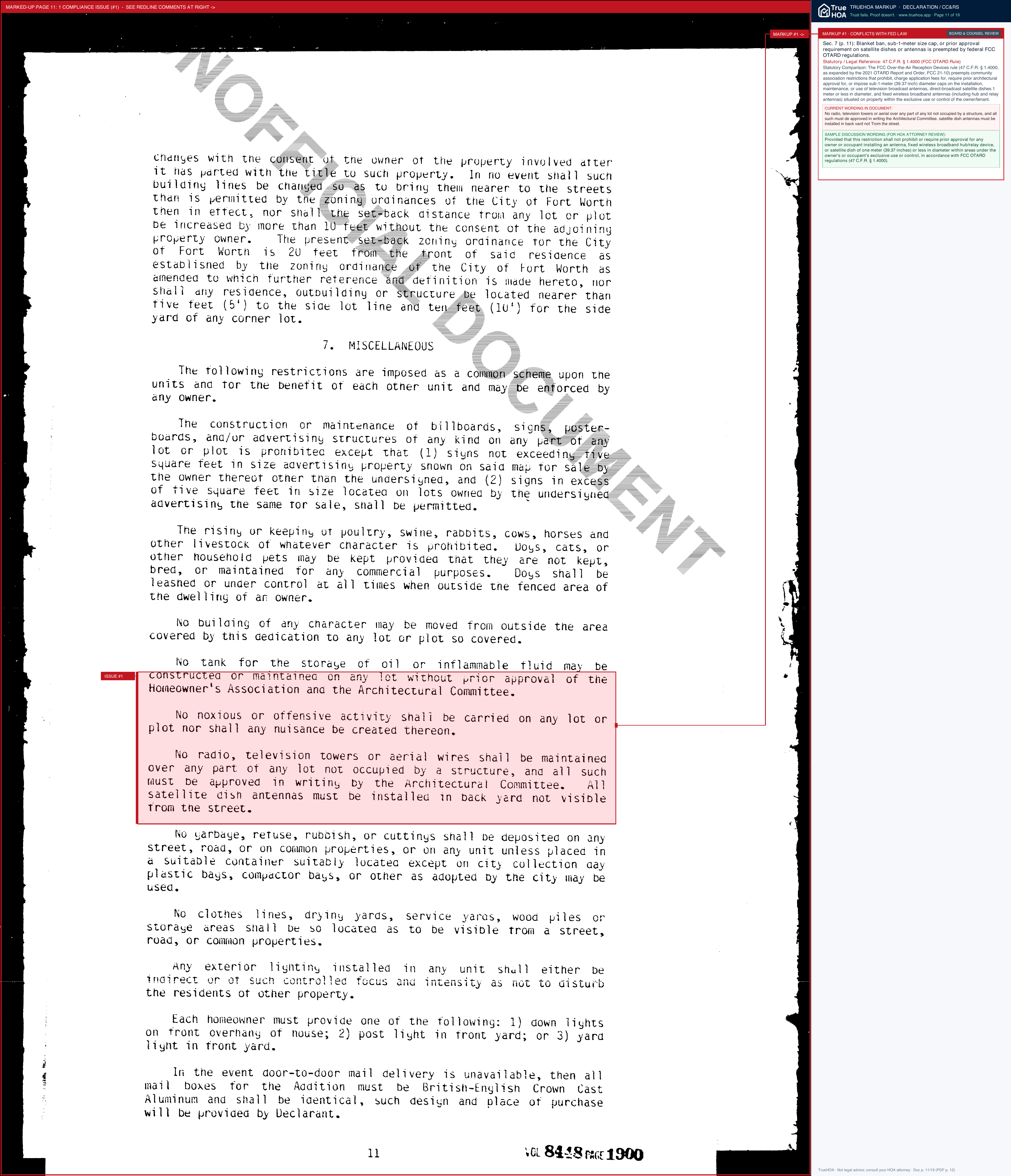 Ridglea Country Club Estates HOA Allen Place Declaration of Covenants Conditions Restrictions Feb 1986 page 11 widened with TrueHOA Crystal AI margin annotations