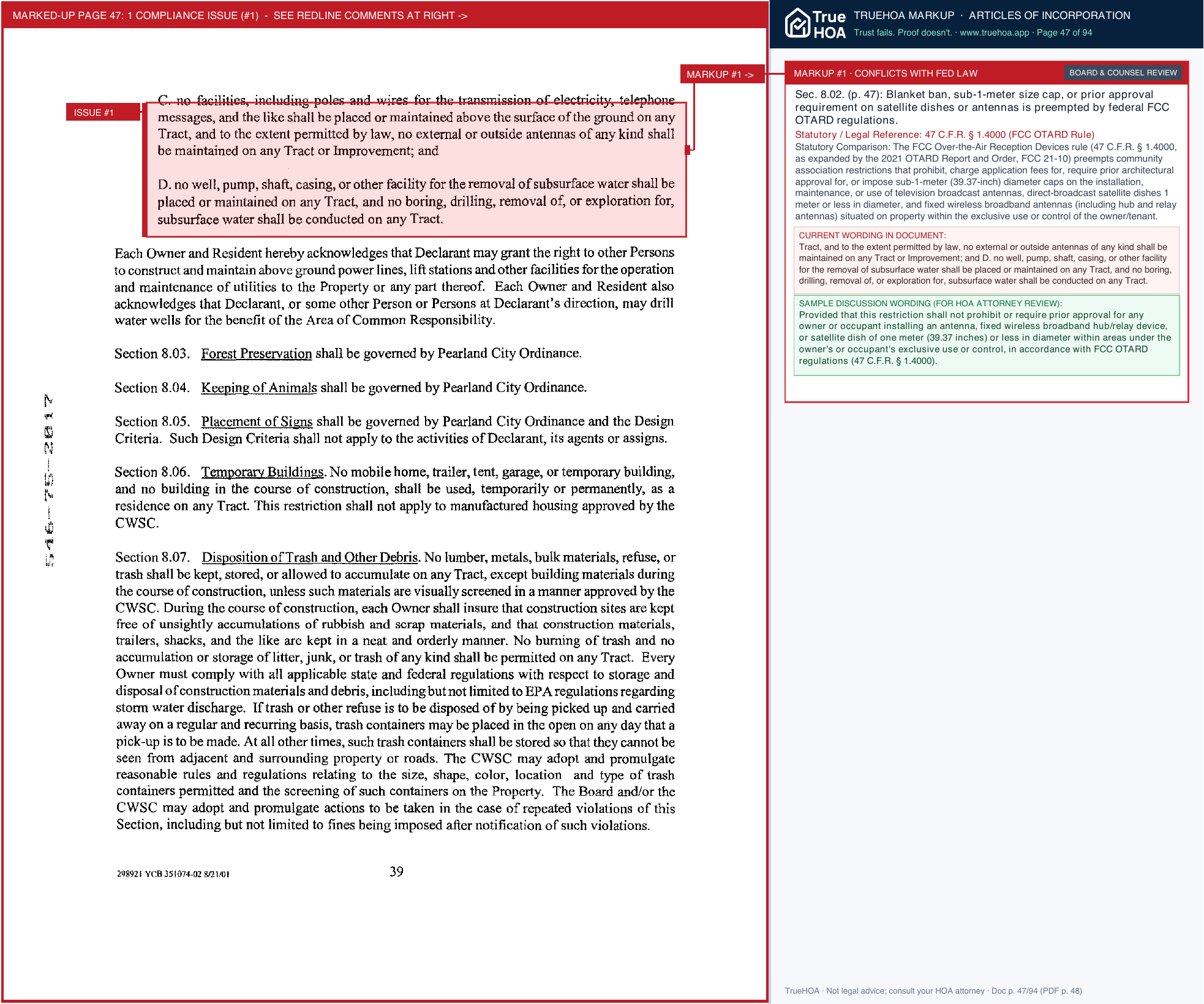 Shadow Creek Ranch Maintenance Association SCRMA DeclarationSearchable682021 yjlw page 47 widened with TrueHOA Crystal AI margin annotations