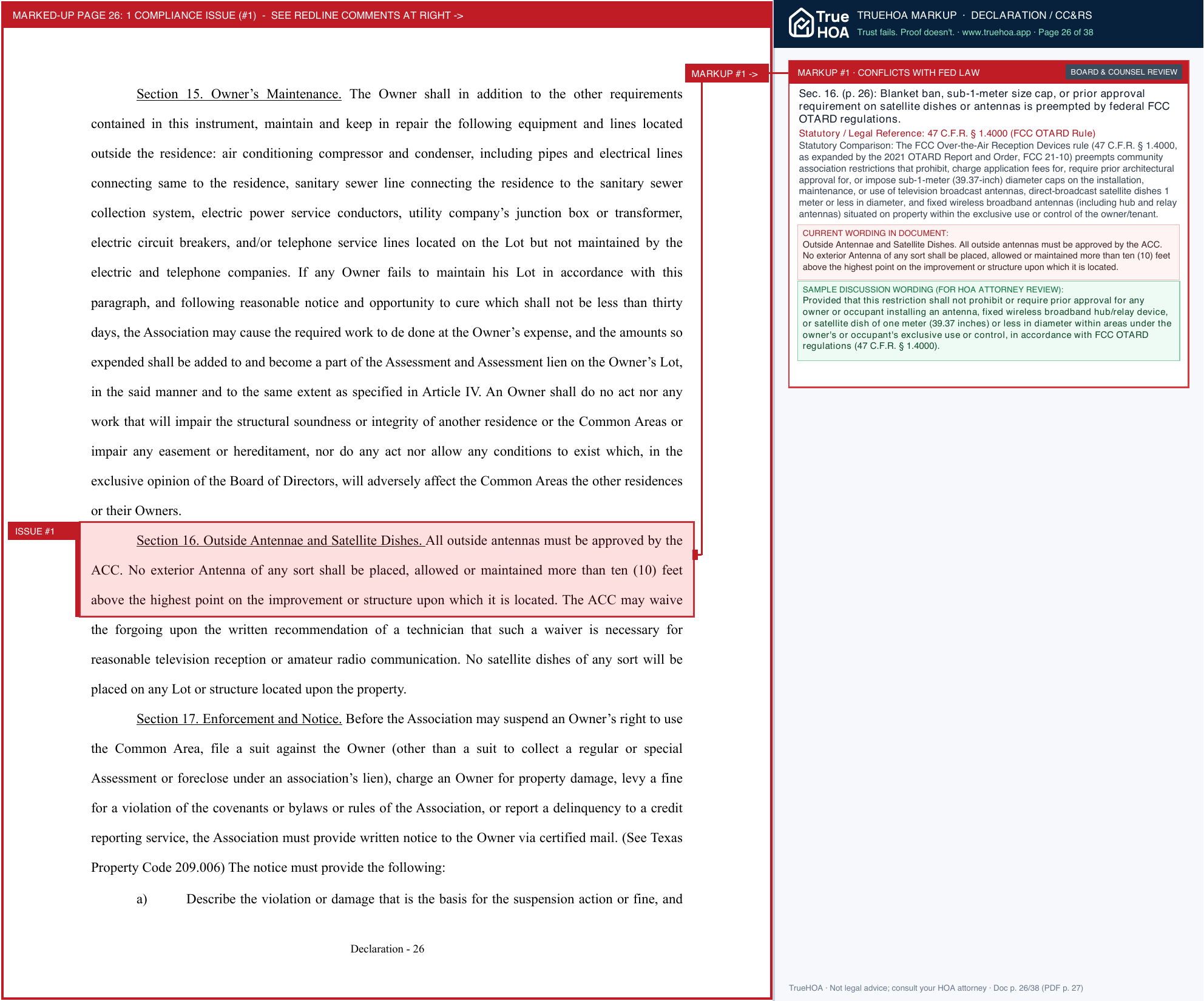 The Landing HOA The Landing Second Amended and Restated DCCRs 103024 FINAL page 26 widened with TrueHOA Crystal AI margin annotations