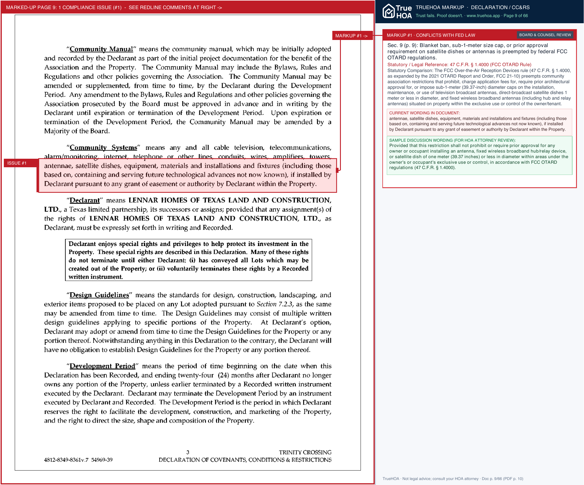 Trinity Crossing HOA Recorded Lennar Trinity Crossing Declaration of Covenants Conditions and Restrictions.sflb.ashx page 9 widened with TrueHOA Crystal AI margin annotations