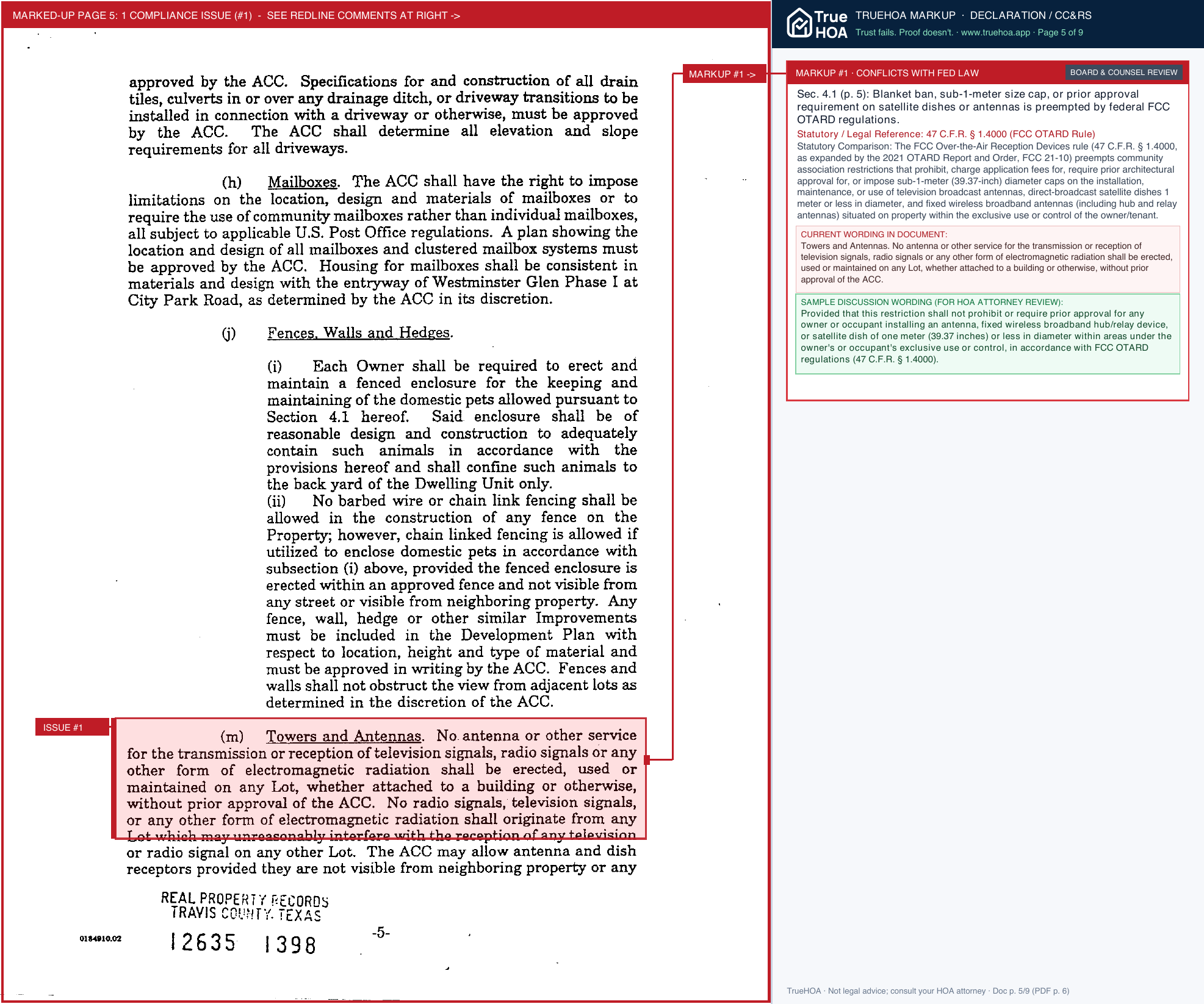 Westminster Glen Estates HOA CC&Rs Phase I Second Amendment Recorded page 5 widened with TrueHOA Crystal AI margin annotations