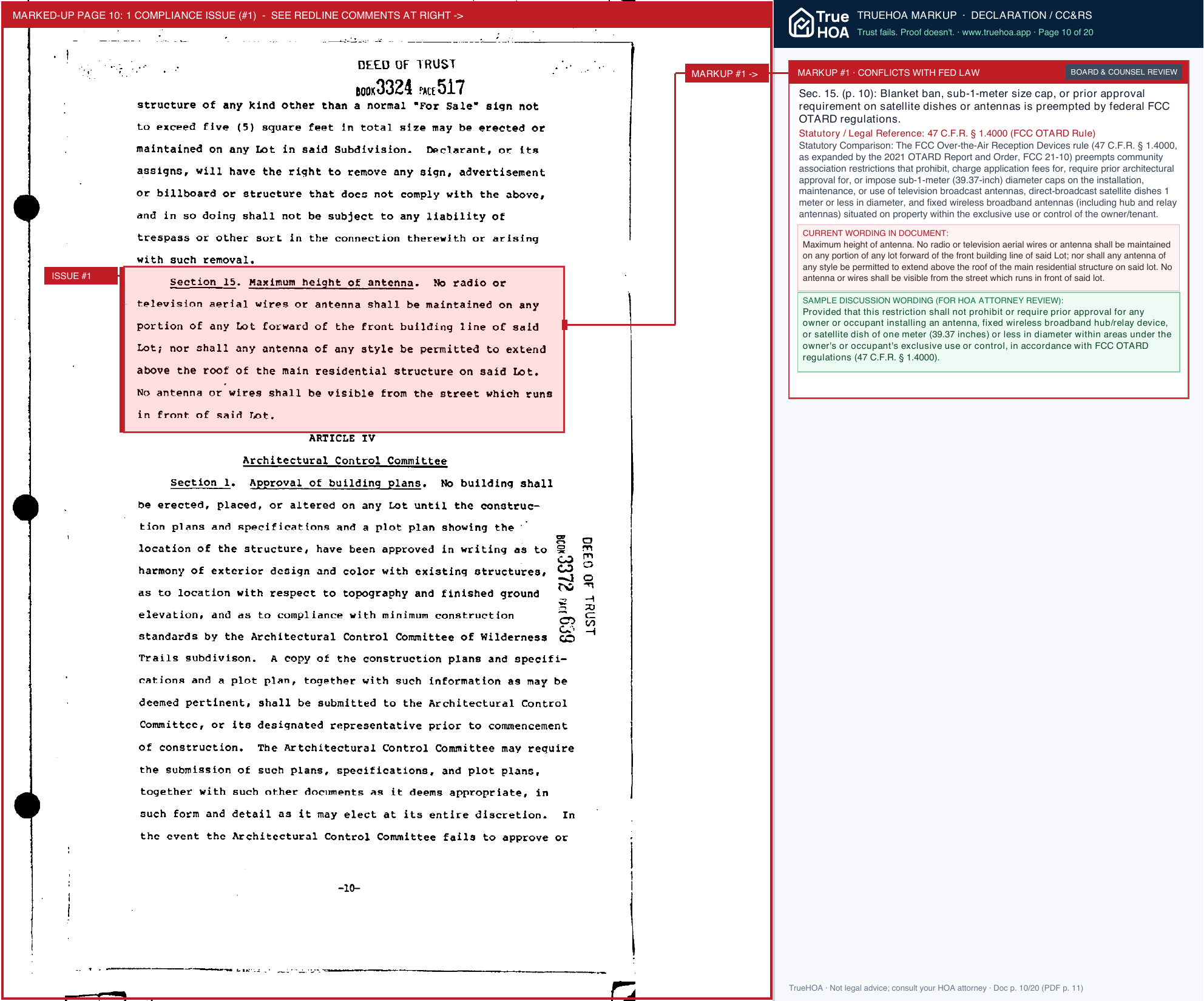 Wilderness Trails HOA Covenants Conditions and Restrictions page 10 widened with TrueHOA Crystal AI margin annotations
