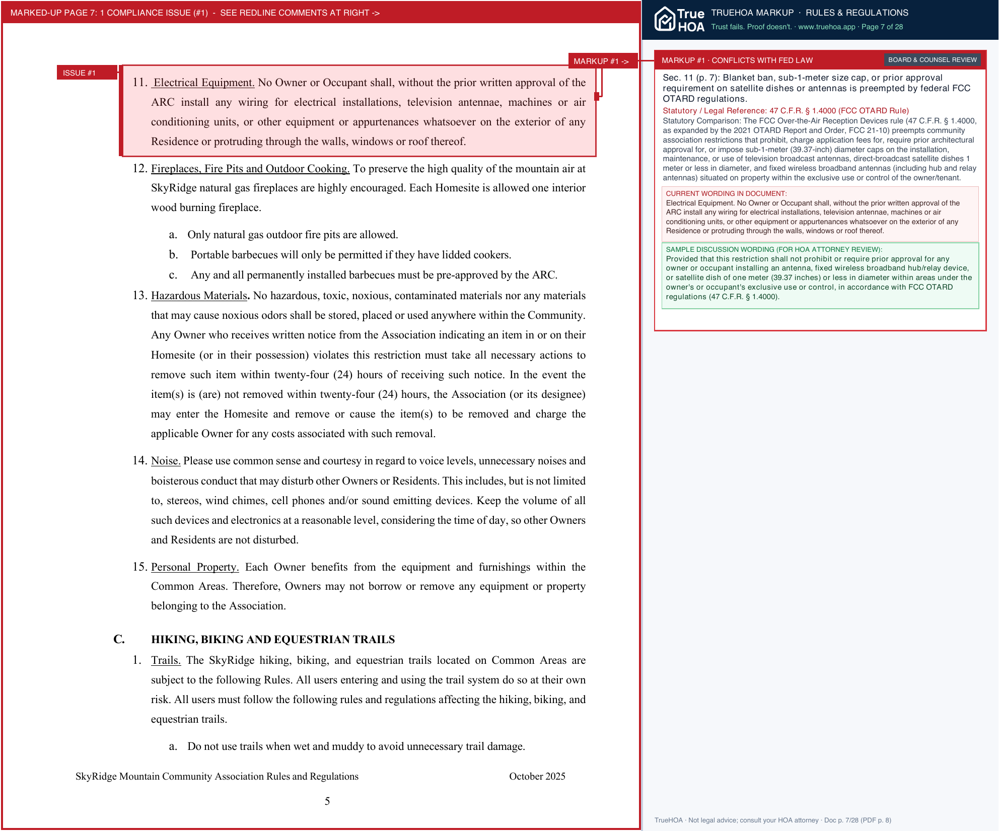 Skyridge HOA SkyRidge HOA Community Rules and Regulations page 7 widened with TrueHOA Crystal AI margin annotations