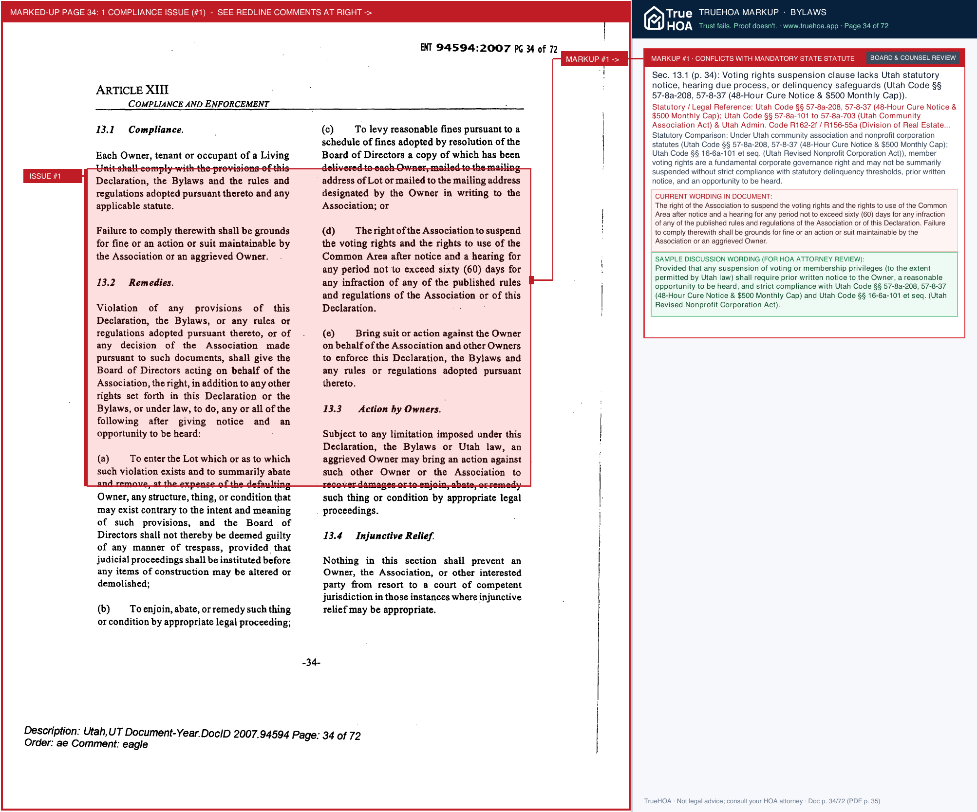 The Cottages at Eagle Pointe HOA Eagle Pointe Cc Rs Bylaws 2 page 34 widened with TrueHOA Crystal AI margin annotations