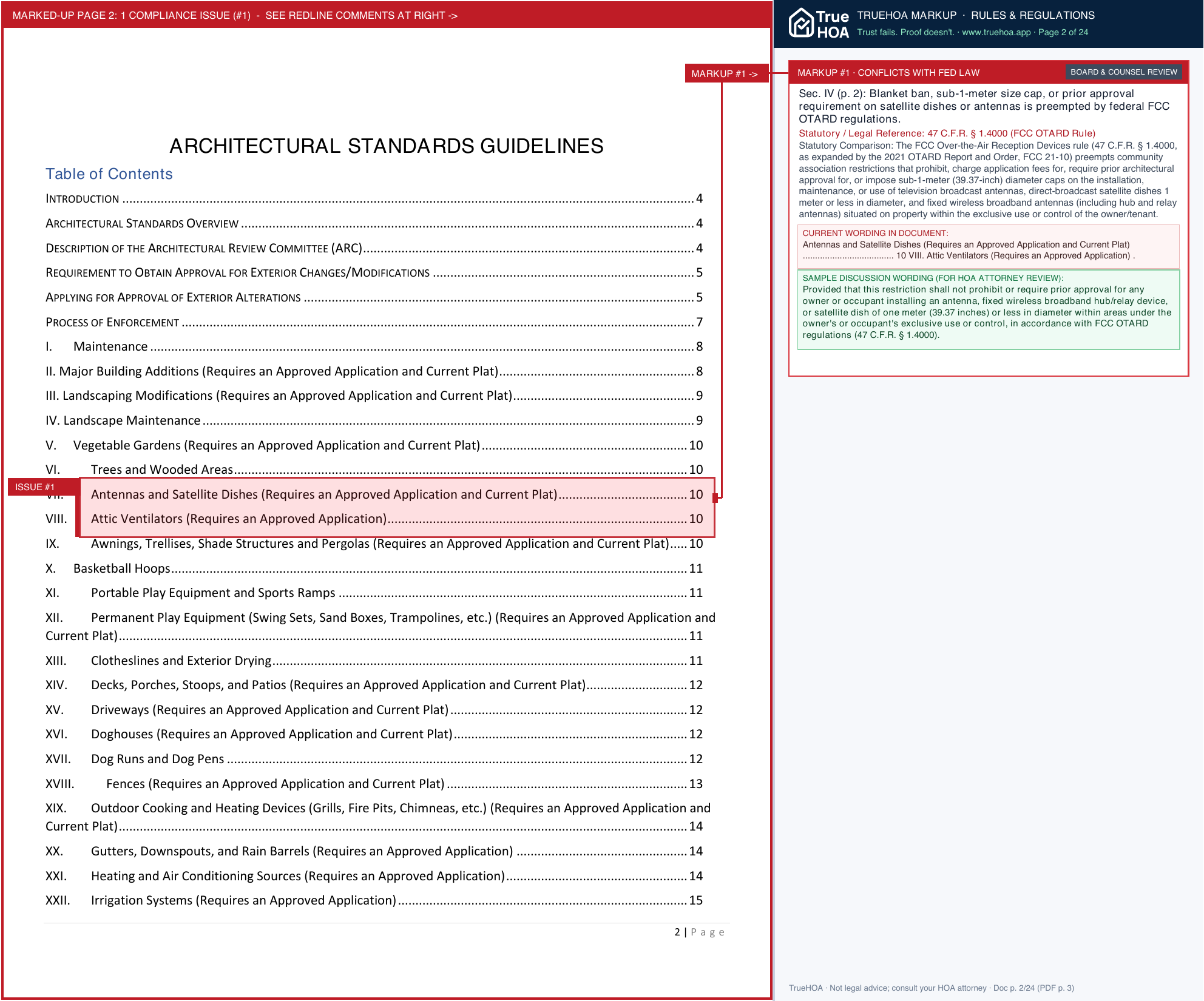 Bell Creek Single Family HOA Architectural Standards 2025 page 2 widened with TrueHOA Crystal AI margin annotations