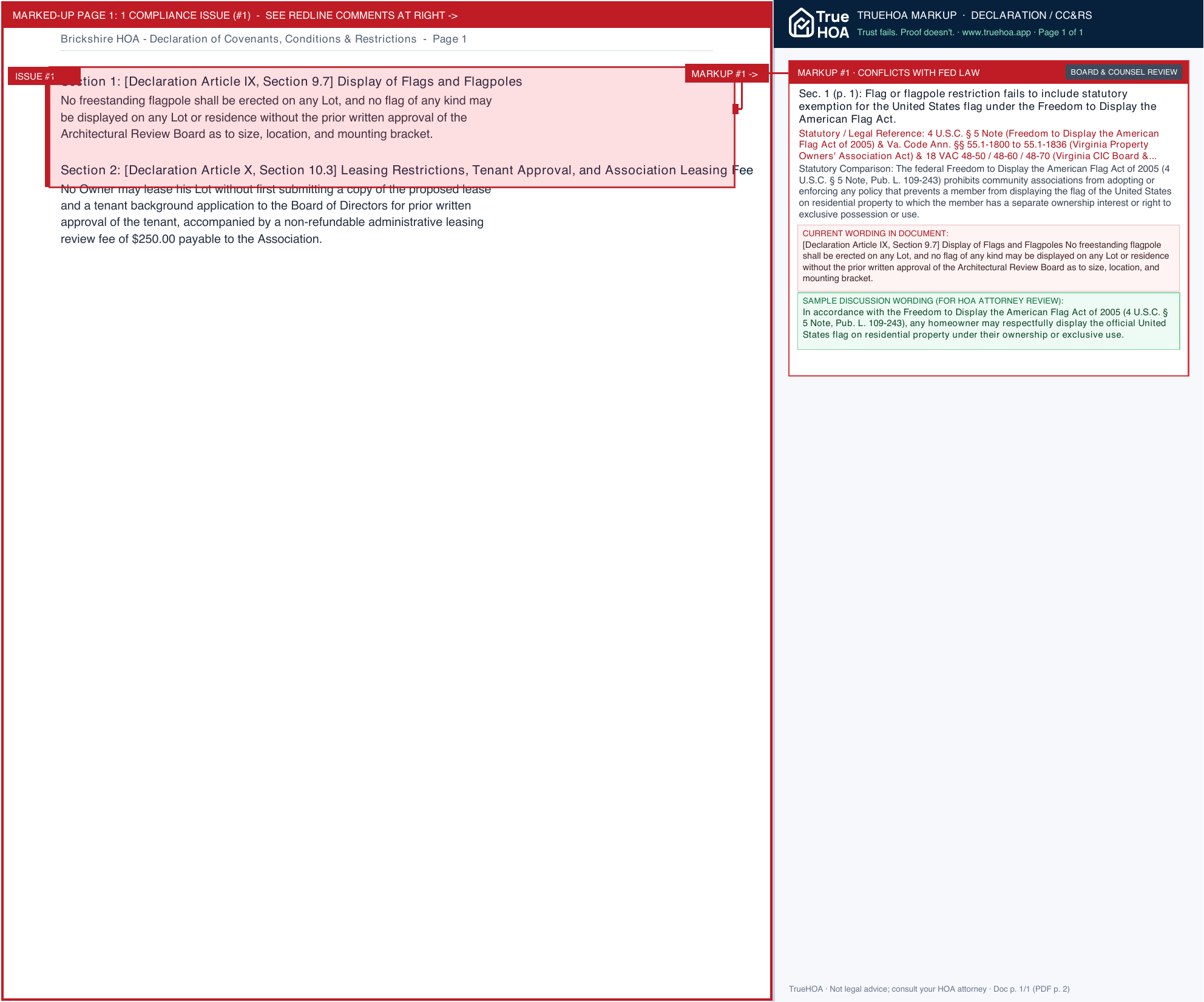 Brickshire HOA Declaration of Covenants, Conditions & Restrictions page 1 widened with TrueHOA Crystal AI margin annotations