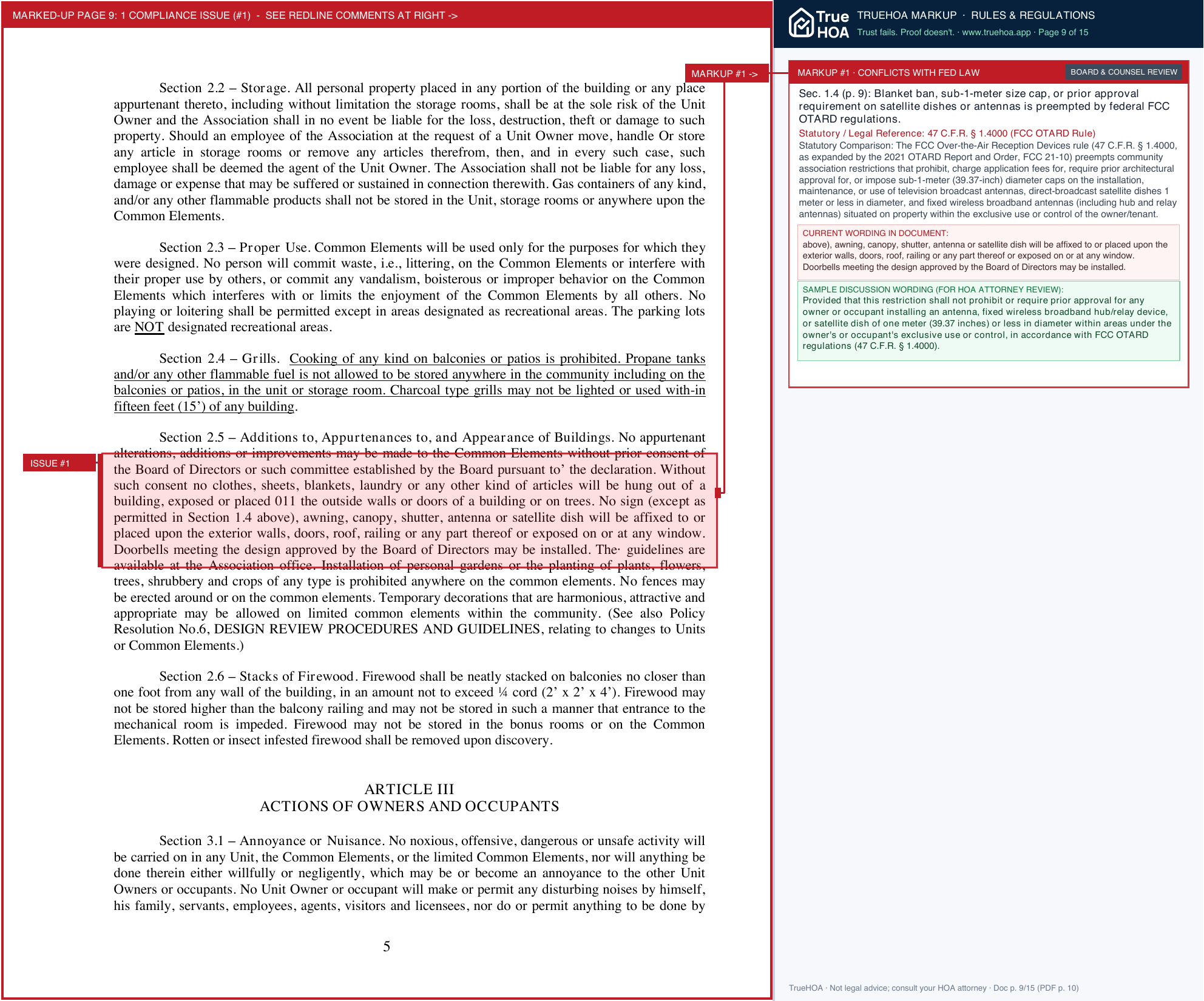 Burke Cove Condominium Association BCC Rules Regulations Booklet page 9 widened with TrueHOA Crystal AI margin annotations