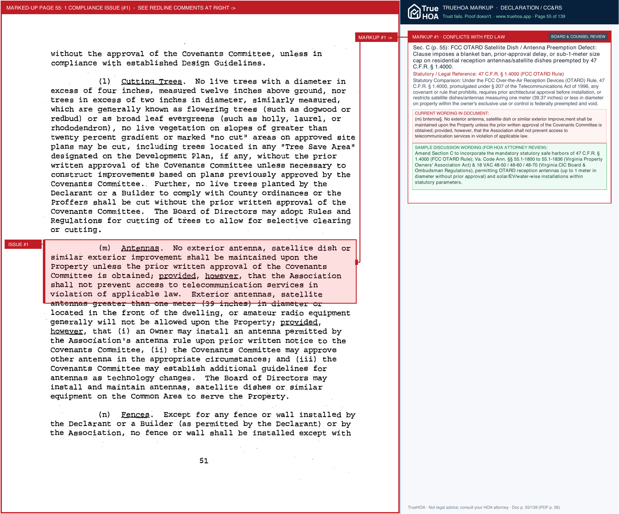 Cascades Park Community Association Declaration of Covenants, Conditions & Restrictions page 55 widened with TrueHOA Crystal AI margin annotations