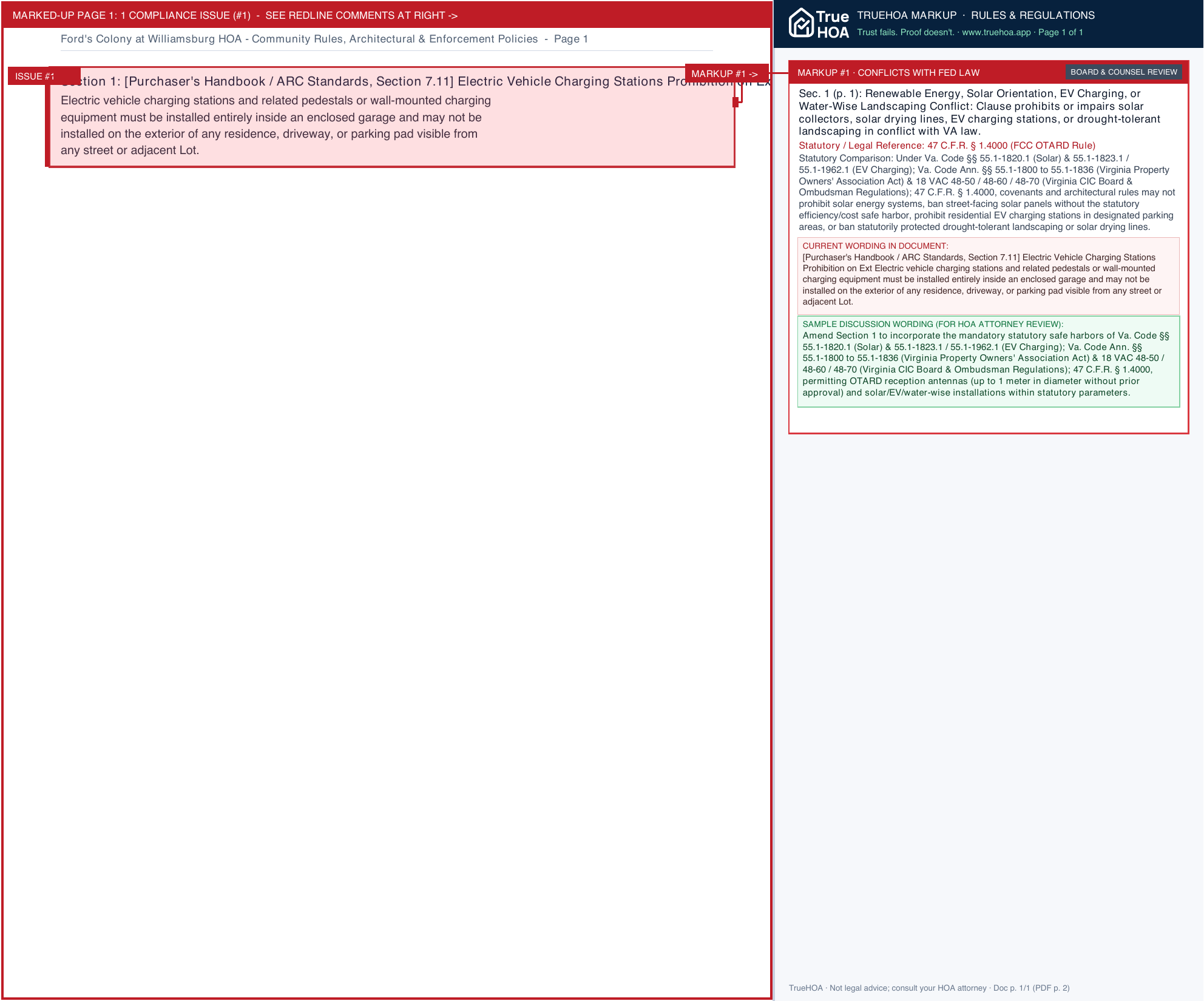 Ford's Colony at Williamsburg HOA Community Rules, Architectural & Enforcement Policies page 1 widened with TrueHOA Crystal AI margin annotations