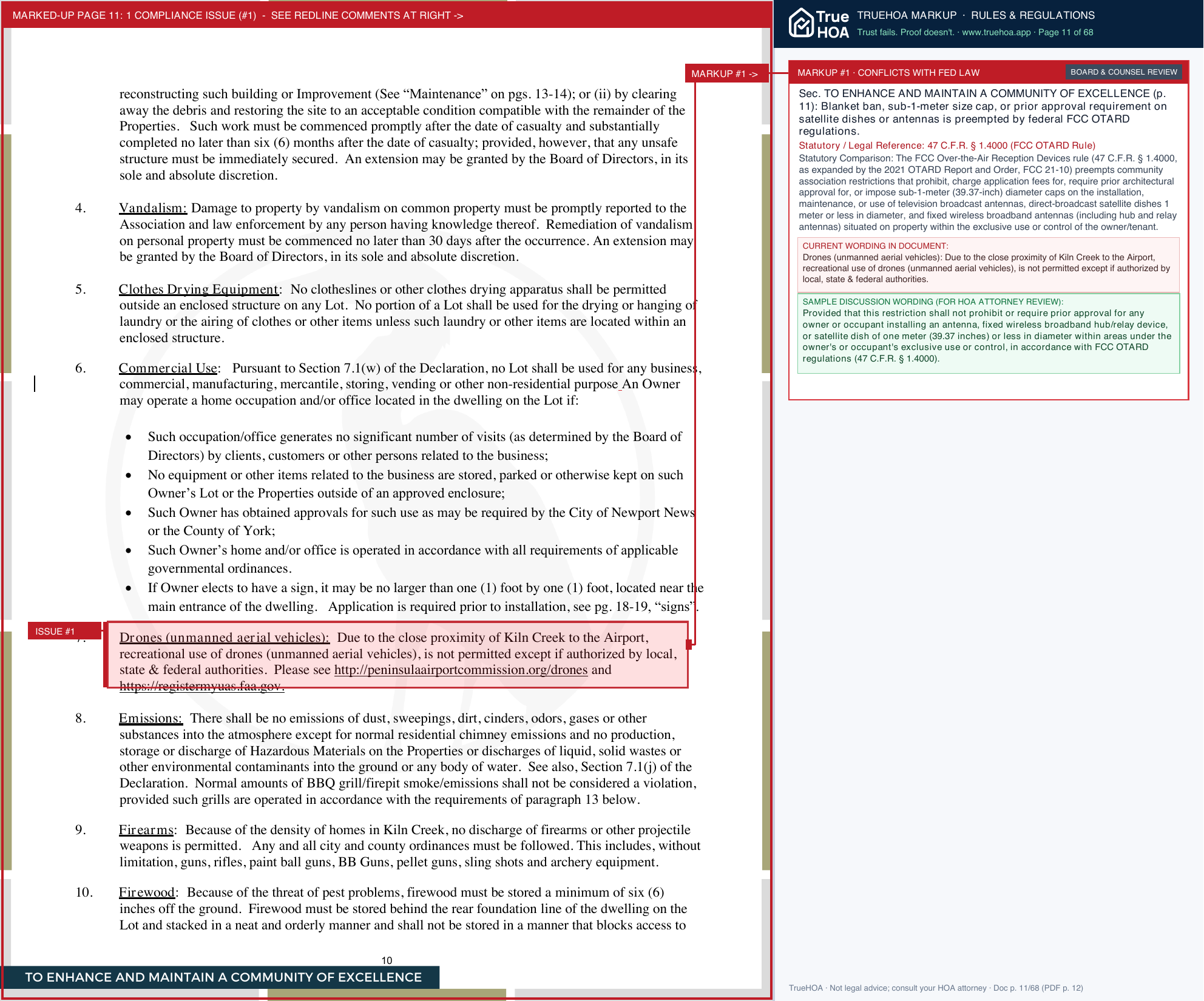 Kiln Creek Community Association Rules, Regulations & Community Standards page 11 widened with TrueHOA Crystal AI margin annotations