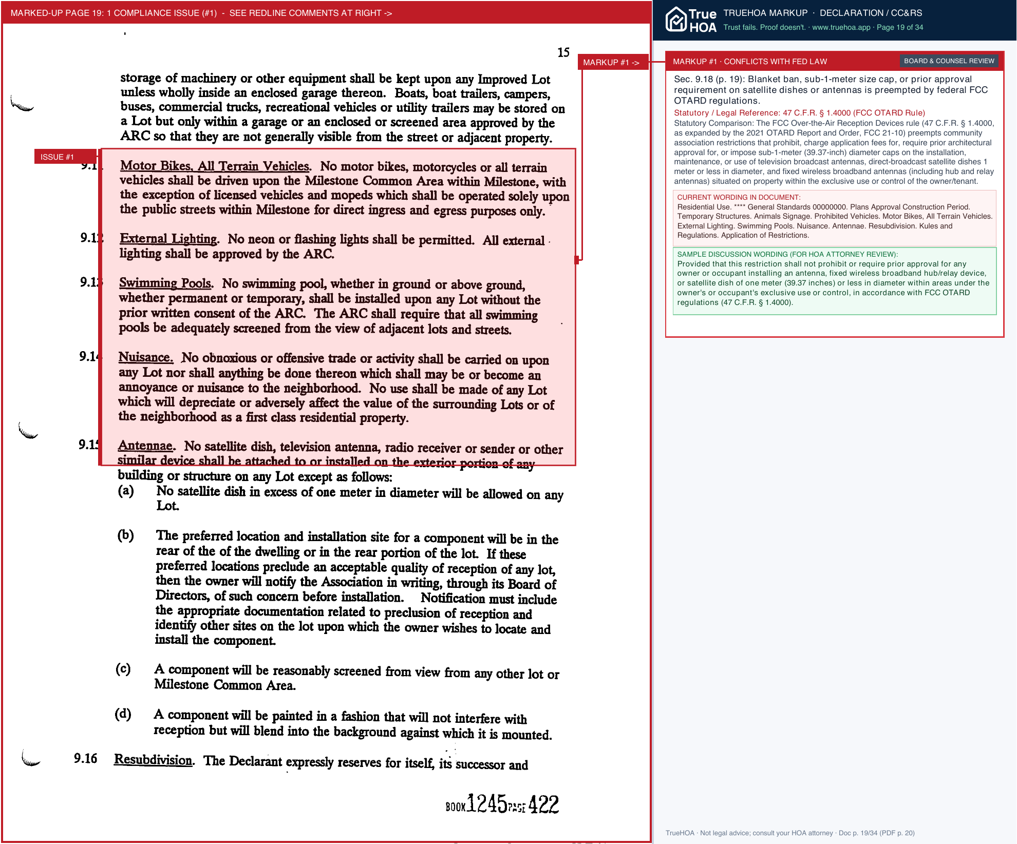 Milestone HOA MI Declaration page 19 widened with TrueHOA Crystal AI margin annotations