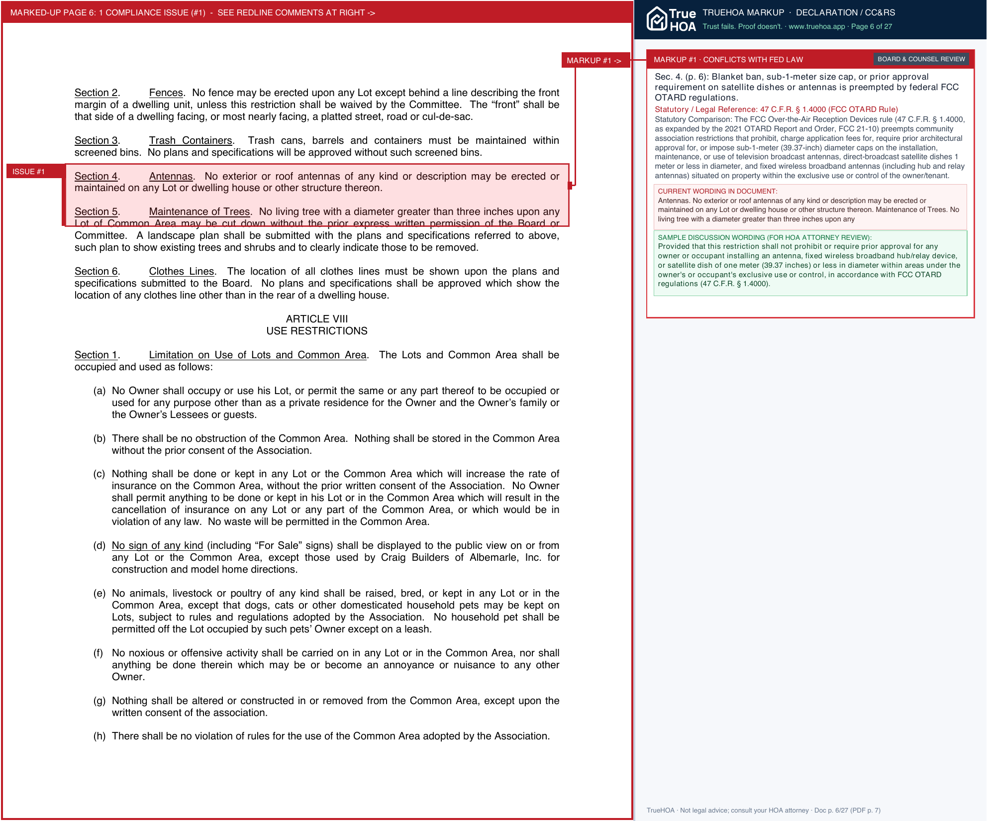 Mill Creek South HOA 4 Declaration of Covenants page 6 widened with TrueHOA Crystal AI margin annotations