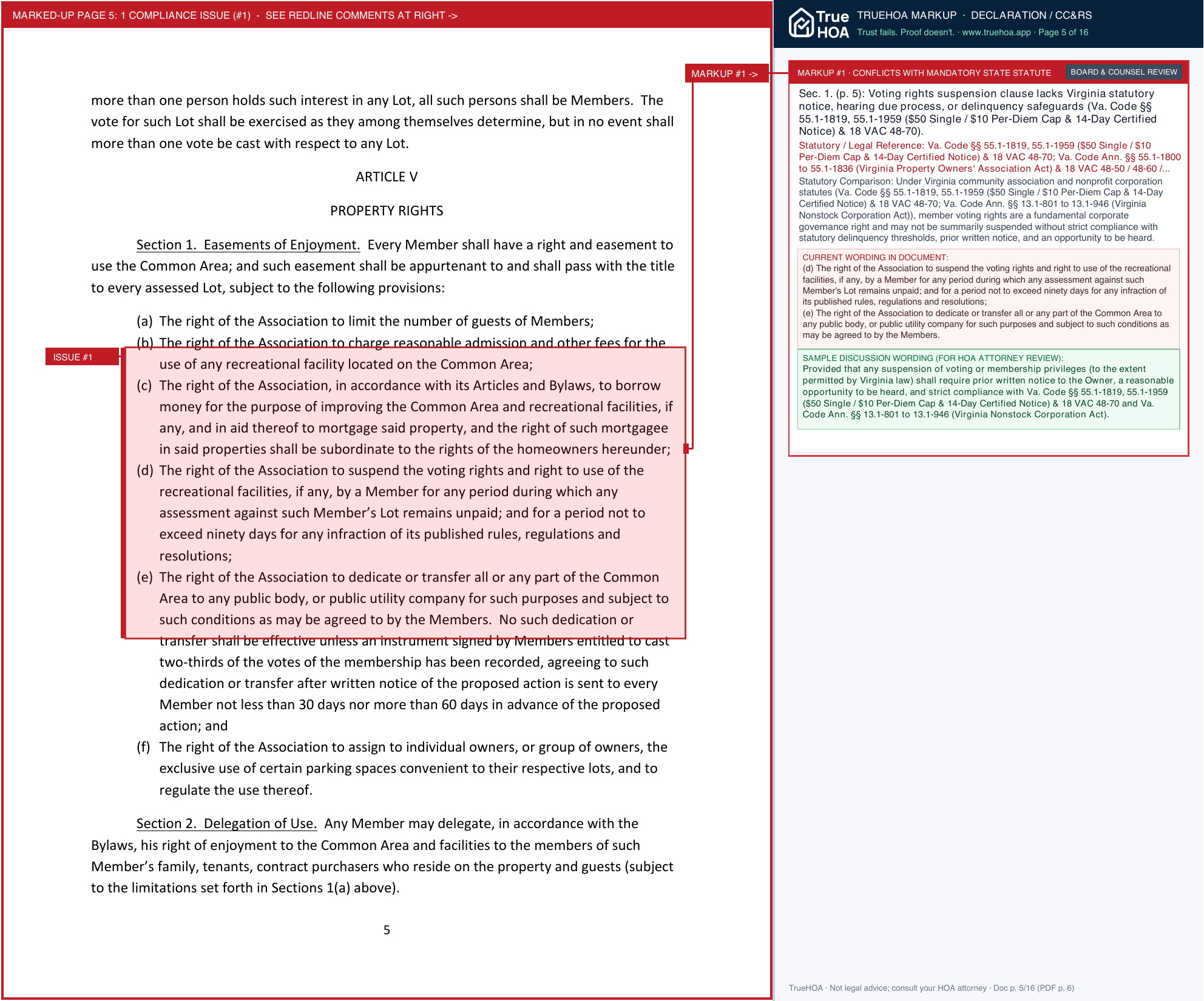 Rhygate Townhomes Association Declaration of Covenants, Conditions, and Restrictions page 5 widened with TrueHOA Crystal AI margin annotations