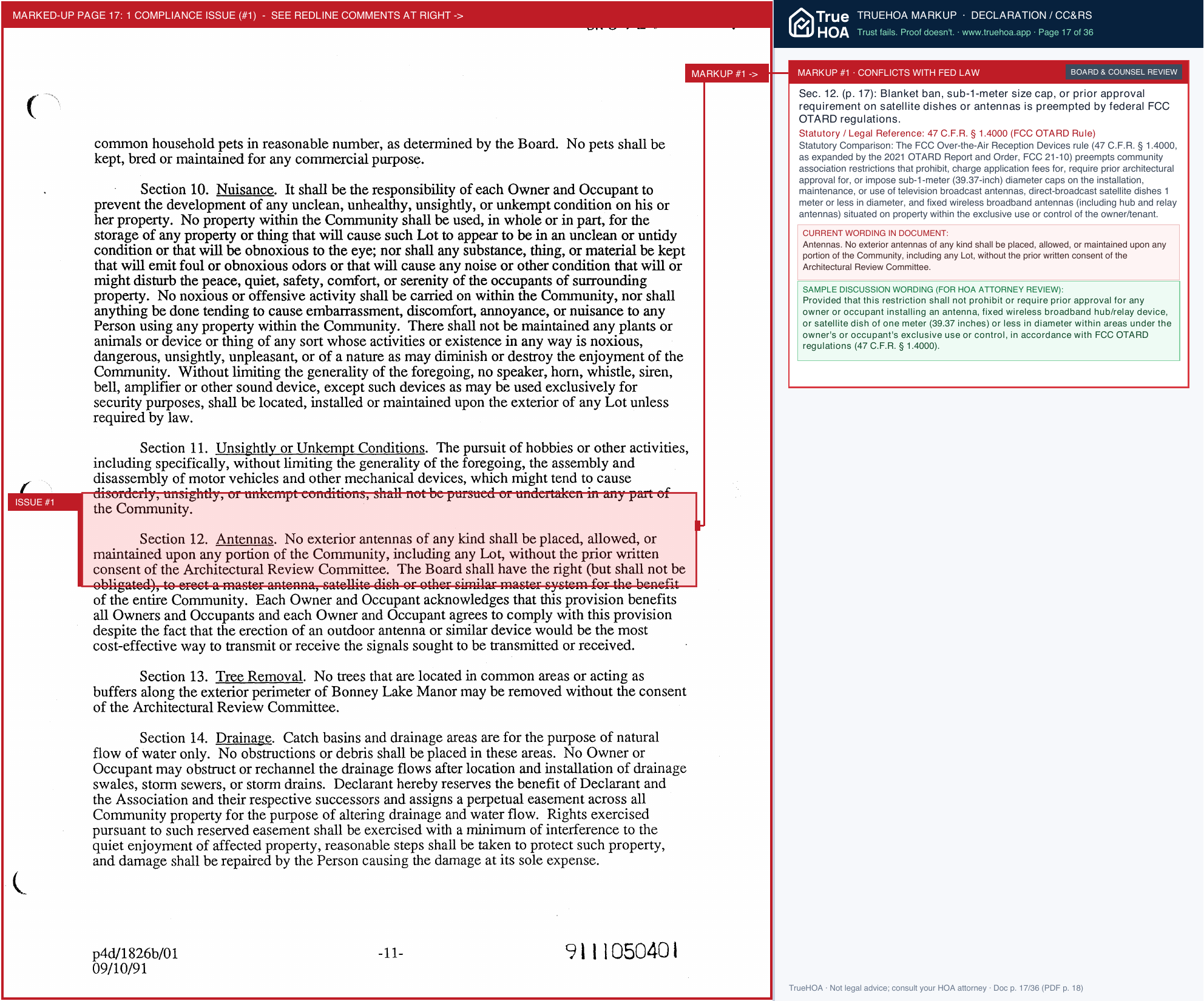 Bonney Lake Manor HOA Bonney Lake Manor Codes Covenants and Regulations page 17 widened with TrueHOA Crystal AI margin annotations