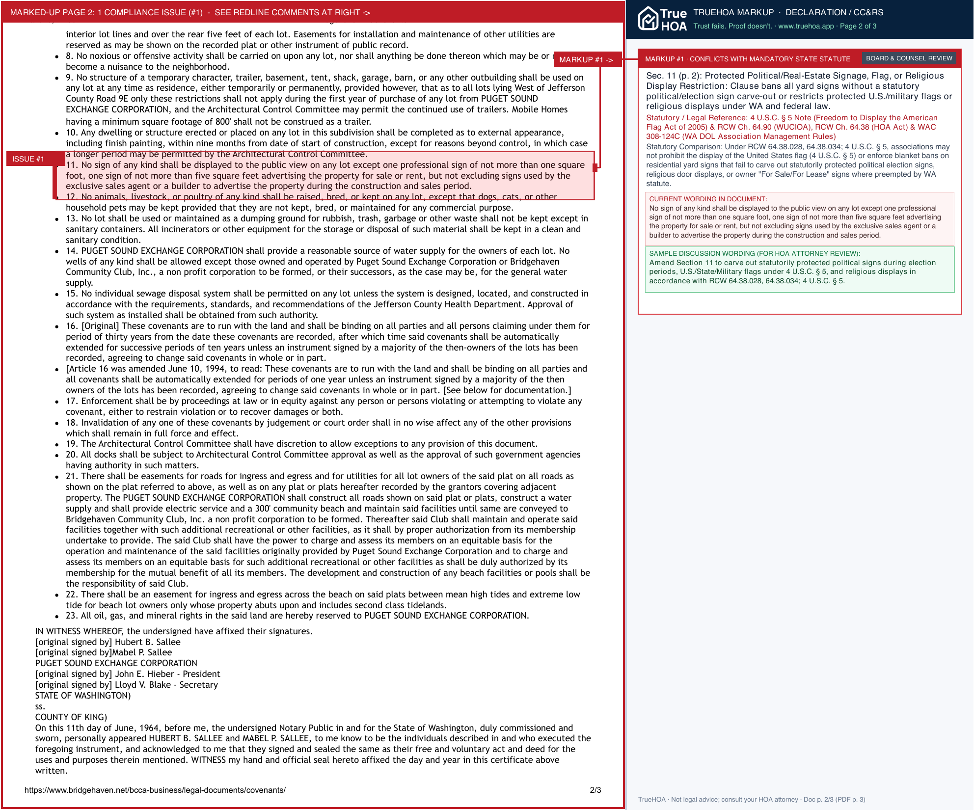 Bridgehaven Community Club Association Bridgehaven Covenants page 2 widened with TrueHOA Crystal AI margin annotations