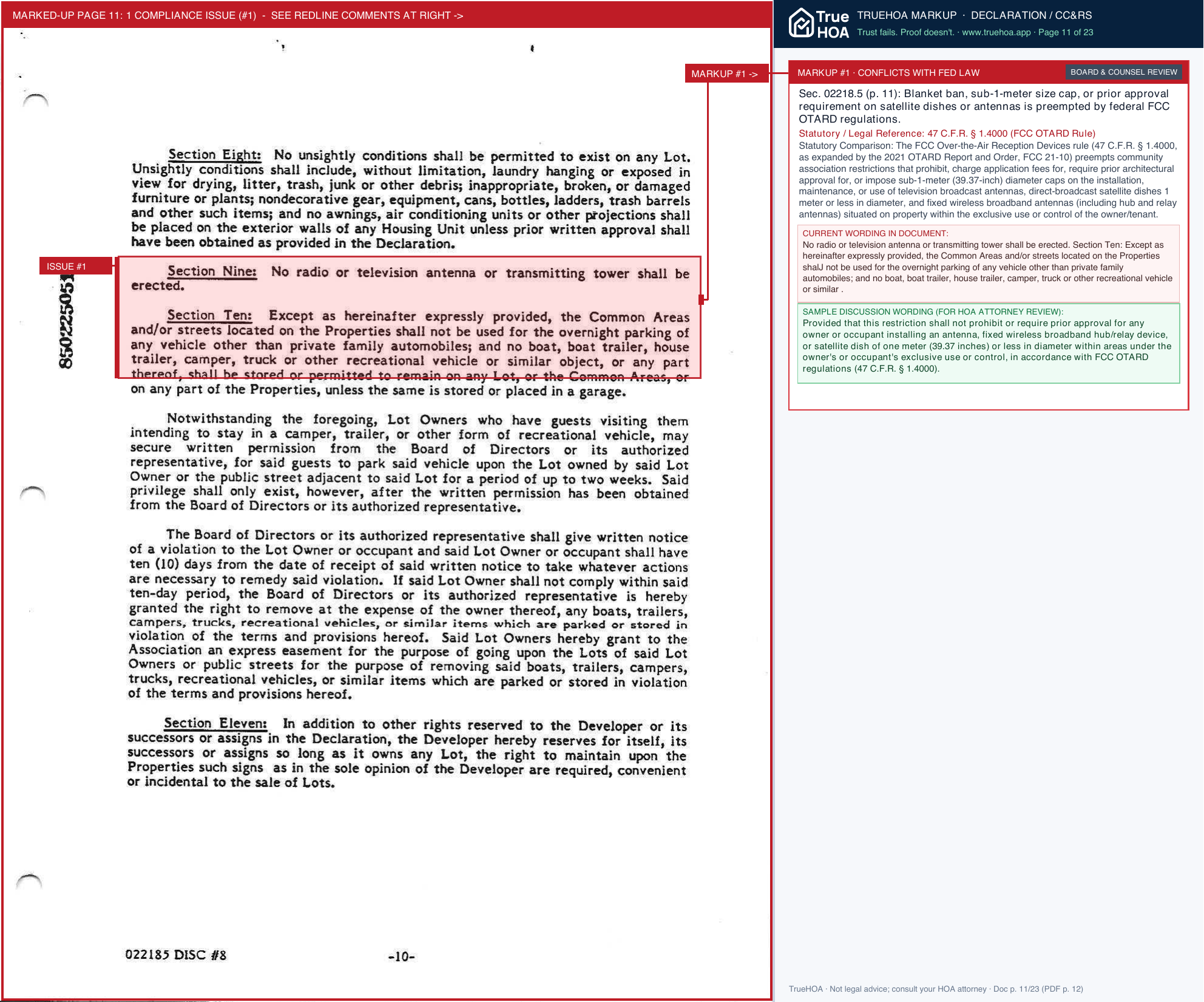 Hampton Woods HOA HWHOA CCRs page 11 widened with TrueHOA Crystal AI margin annotations