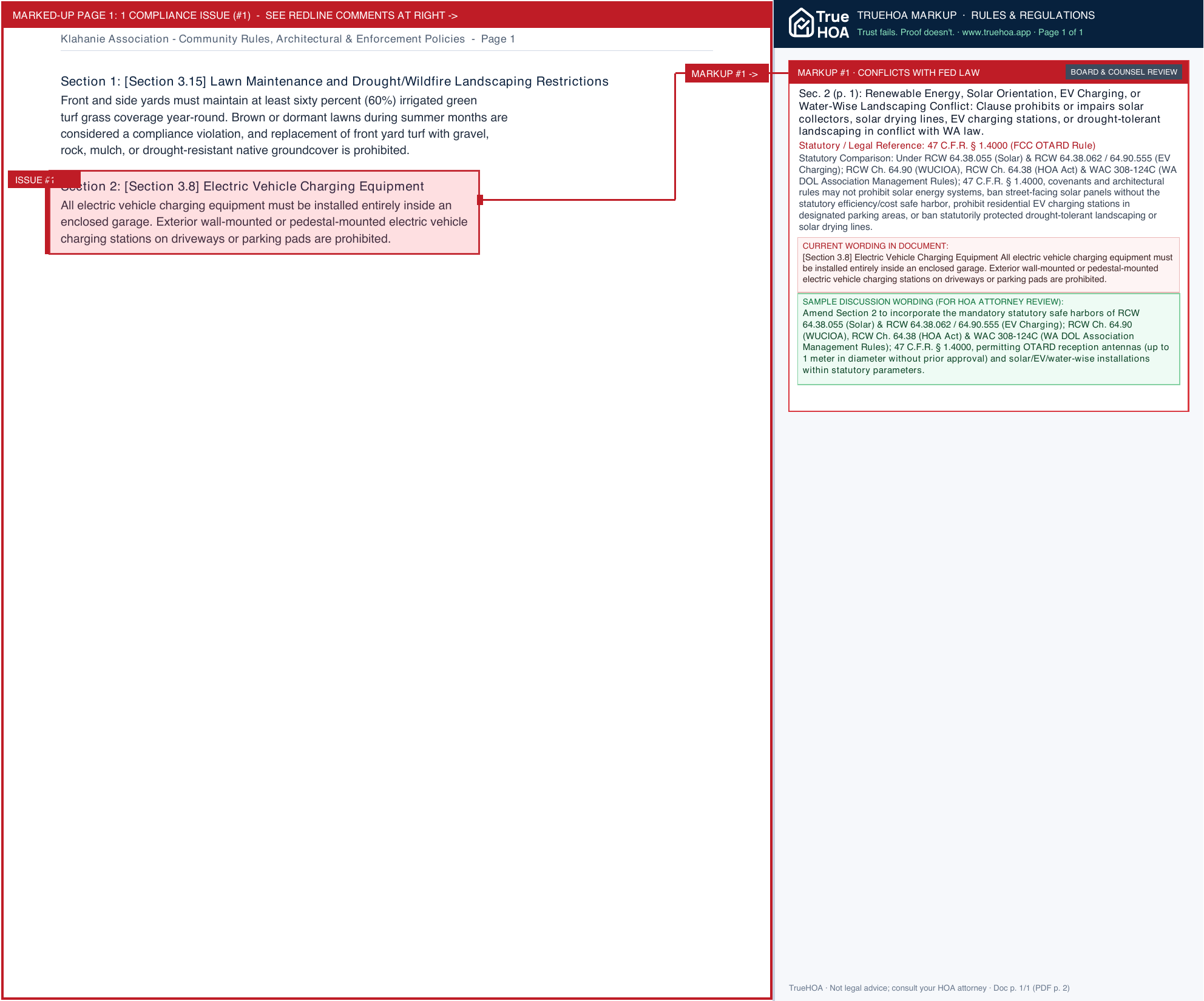 Klahanie Association Community Rules, Architectural & Enforcement Policies page 1 widened with TrueHOA Crystal AI margin annotations