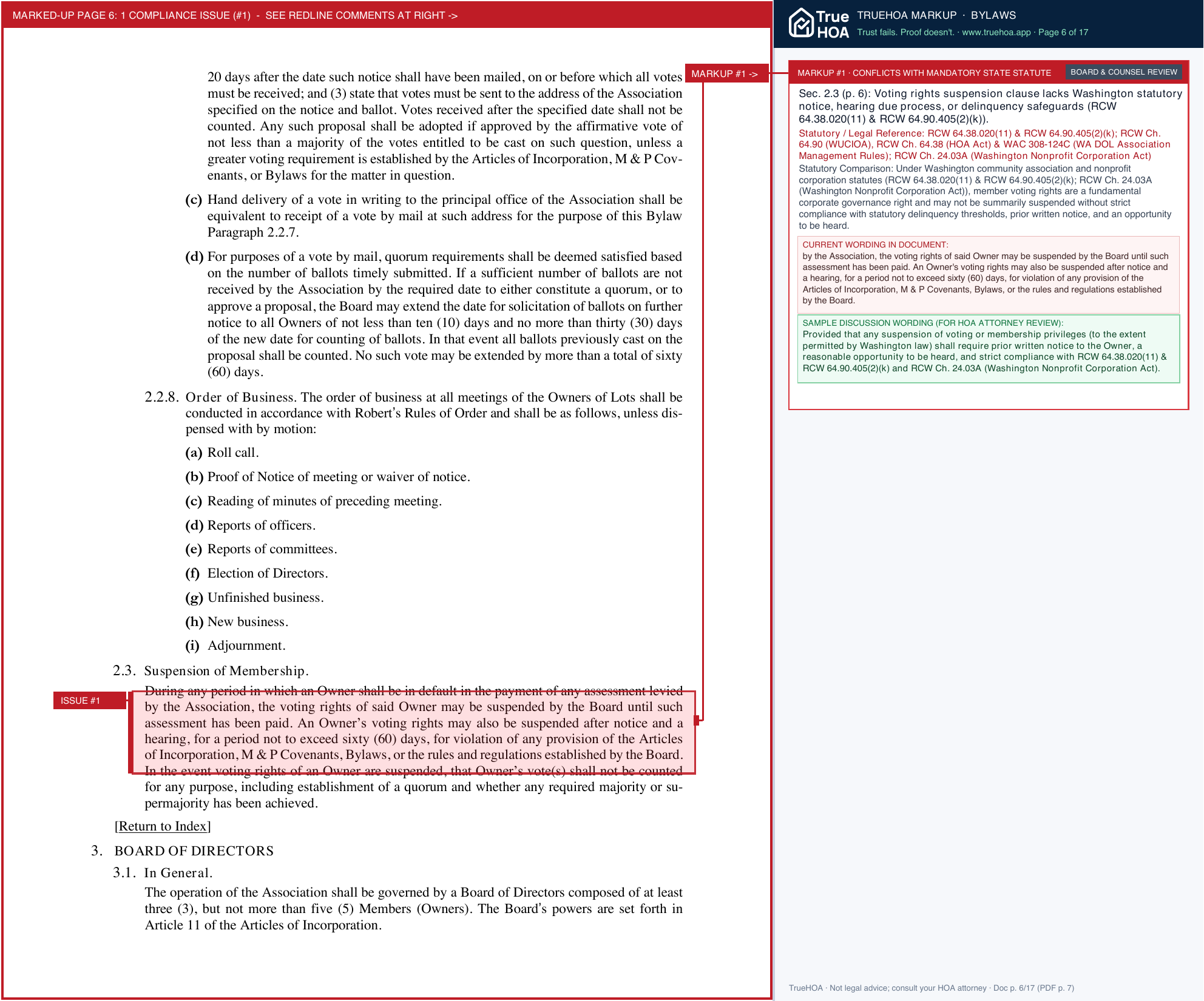 Point Richmond Ridge HOA Prrhoa Bylaws 1 page 6 widened with TrueHOA Crystal AI margin annotations