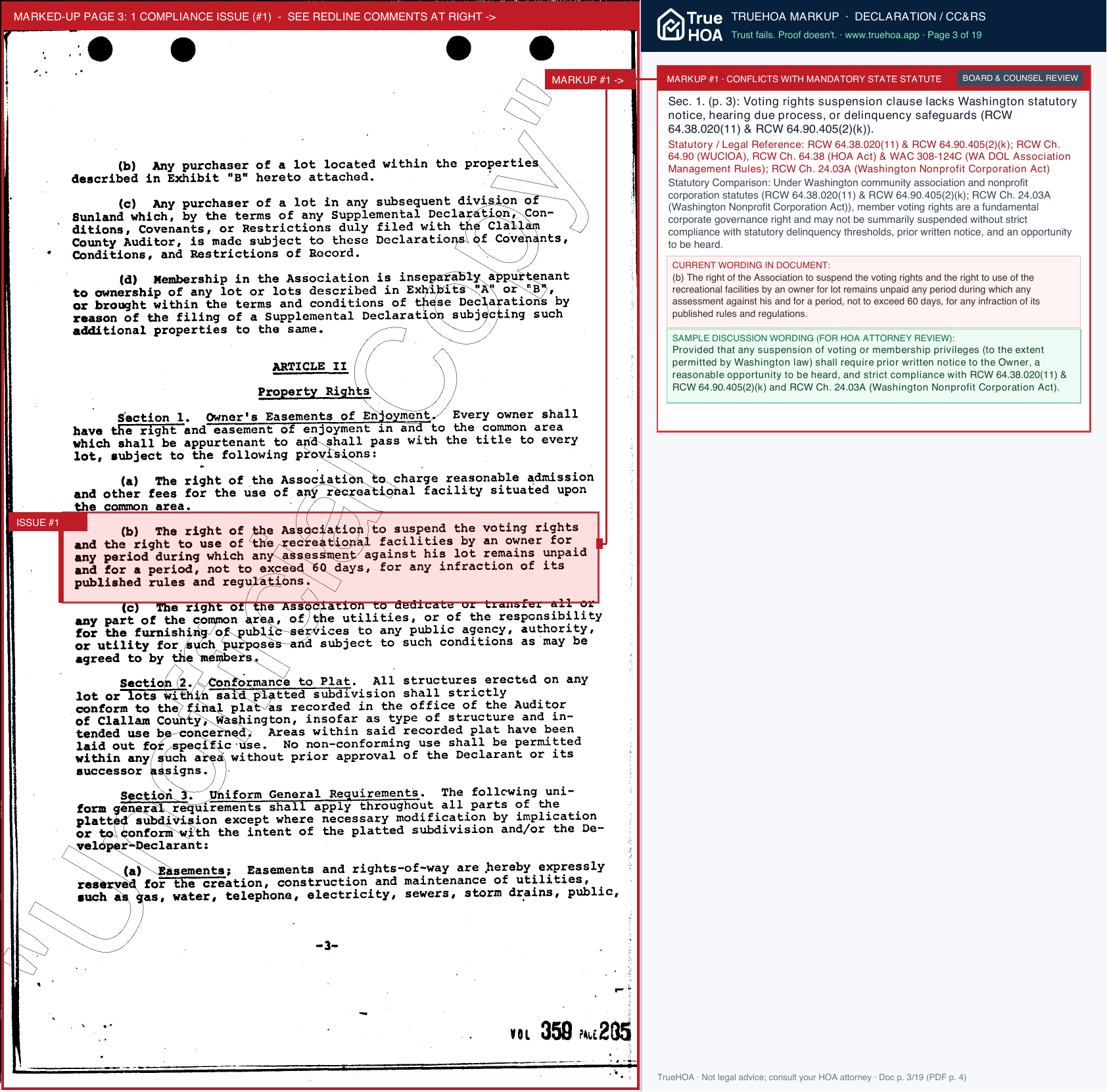 Sunland North Owners Association Sunland (SLOA) CC&Rs page 3 widened with TrueHOA Crystal AI margin annotations