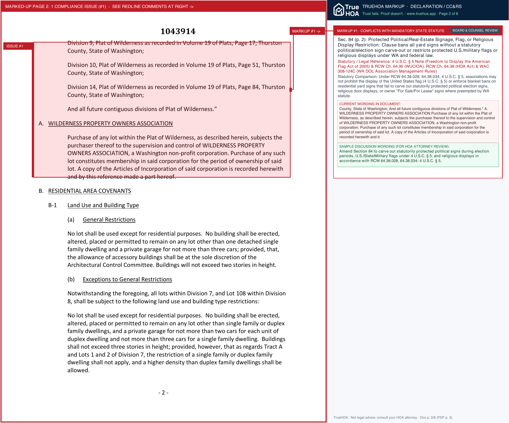 Wilderness POA Original Covenants page 2 widened with TrueHOA Crystal AI margin annotations