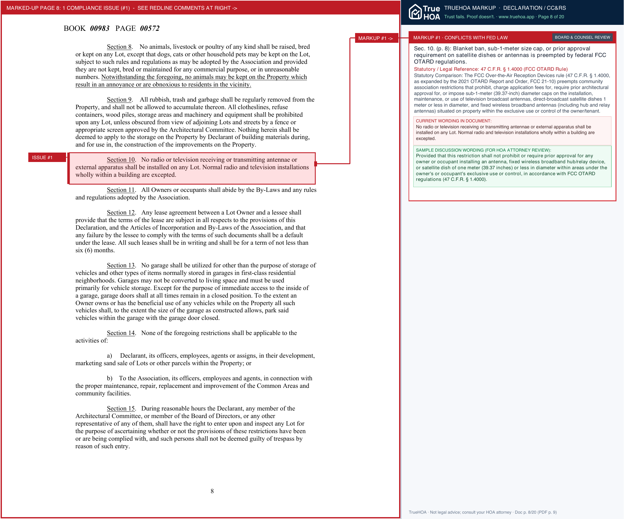 Maddex Farm HOA Covenant, Conditions, and Restrictions page 8 widened with TrueHOA Crystal AI margin annotations