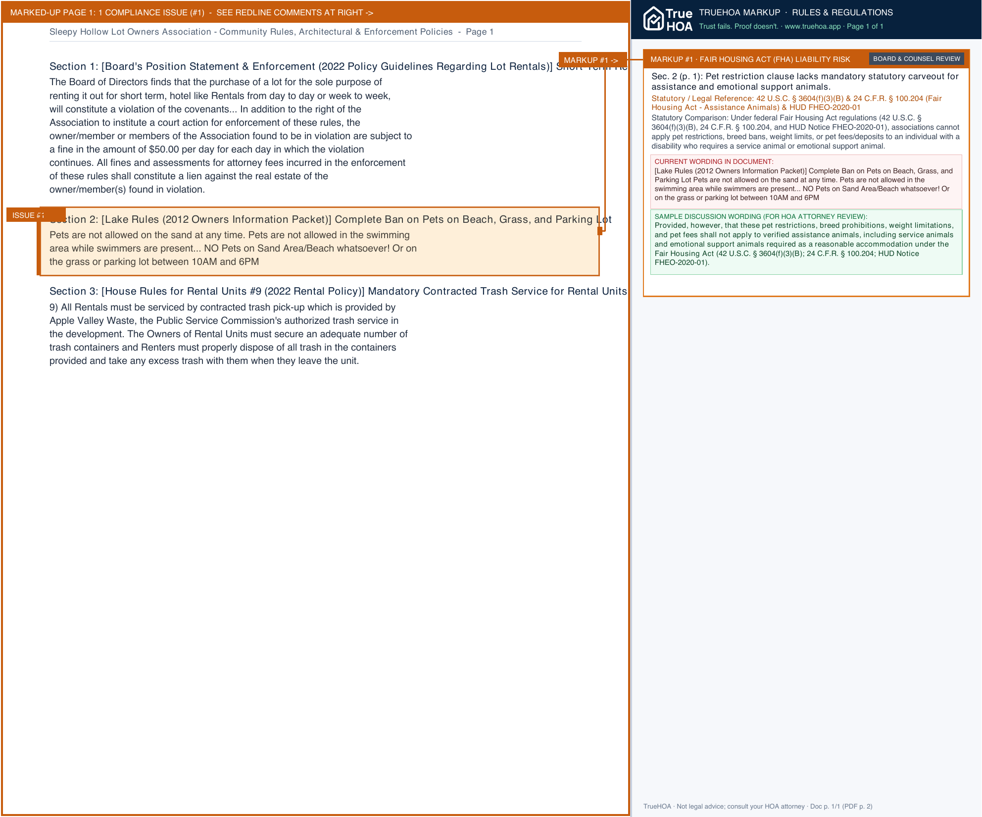 Sleepy Hollow Lot Owners Association Community Rules, Architectural & Enforcement Policies page 1 widened with TrueHOA Crystal AI margin annotations