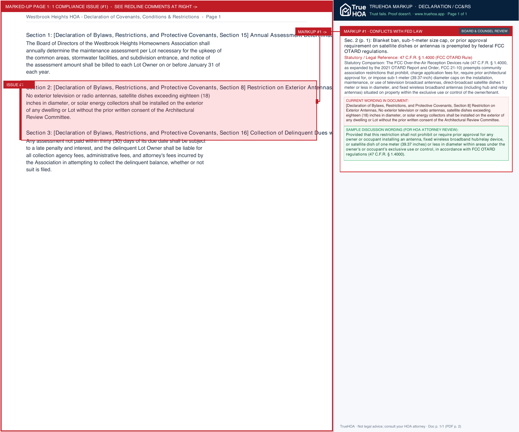 Westbrook Heights HOA Declaration of Covenants, Conditions & Restrictions page 1 widened with TrueHOA Crystal AI margin annotations