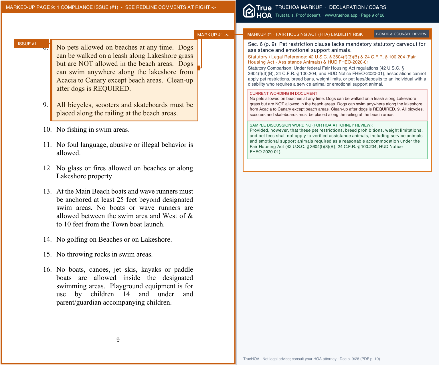 Lake Como Beach POA Lakefront Rules page 9 widened with TrueHOA Crystal AI margin annotations