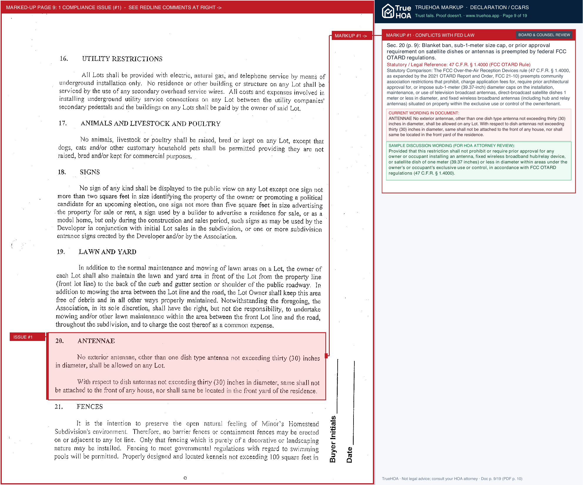 Minors West HOA Deed Restrictions 1 And 2 page 9 widened with TrueHOA Crystal AI margin annotations