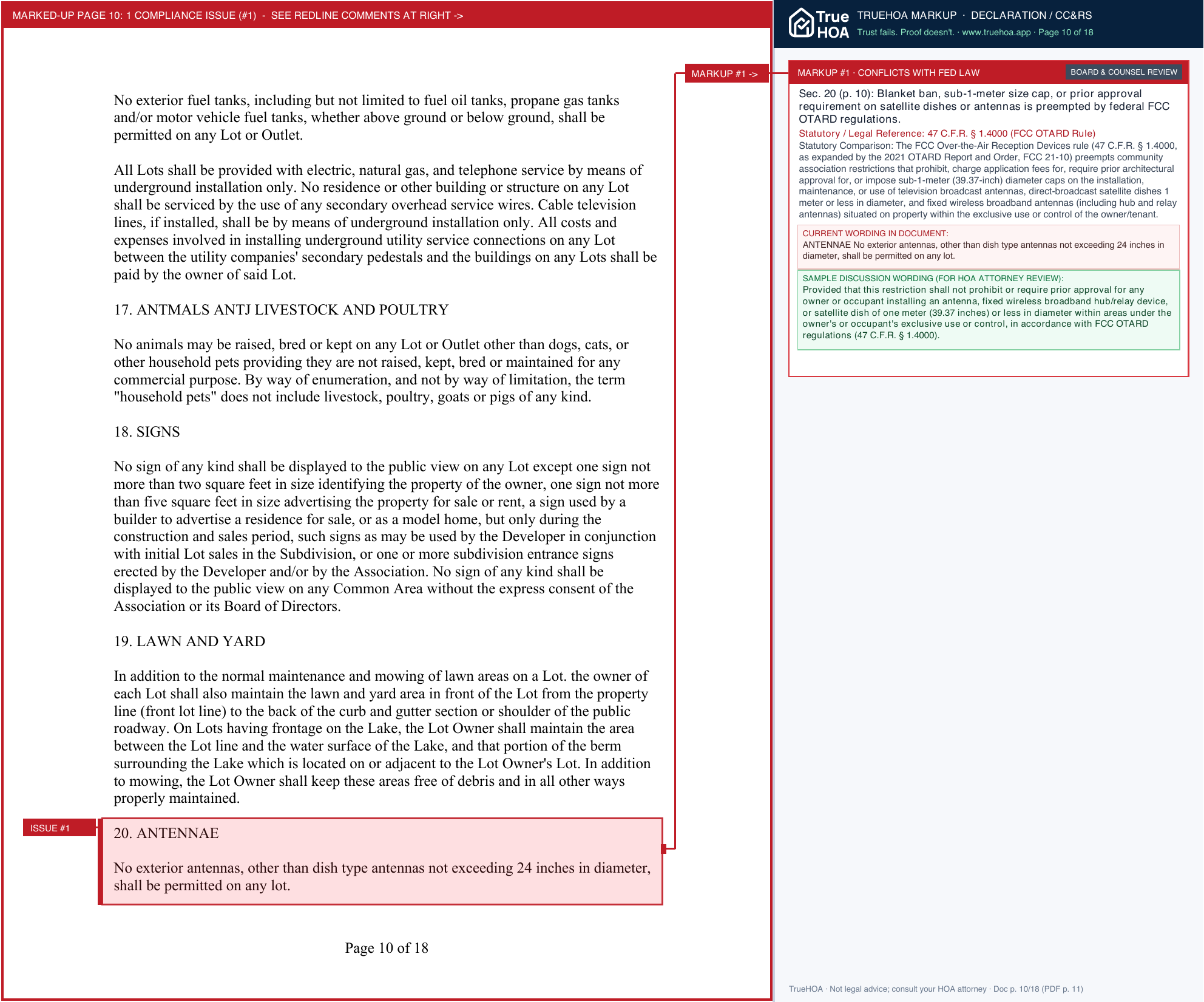 The Pines HOA DECLARATION OF RESTRICTIONS page 10 widened with TrueHOA Crystal AI margin annotations