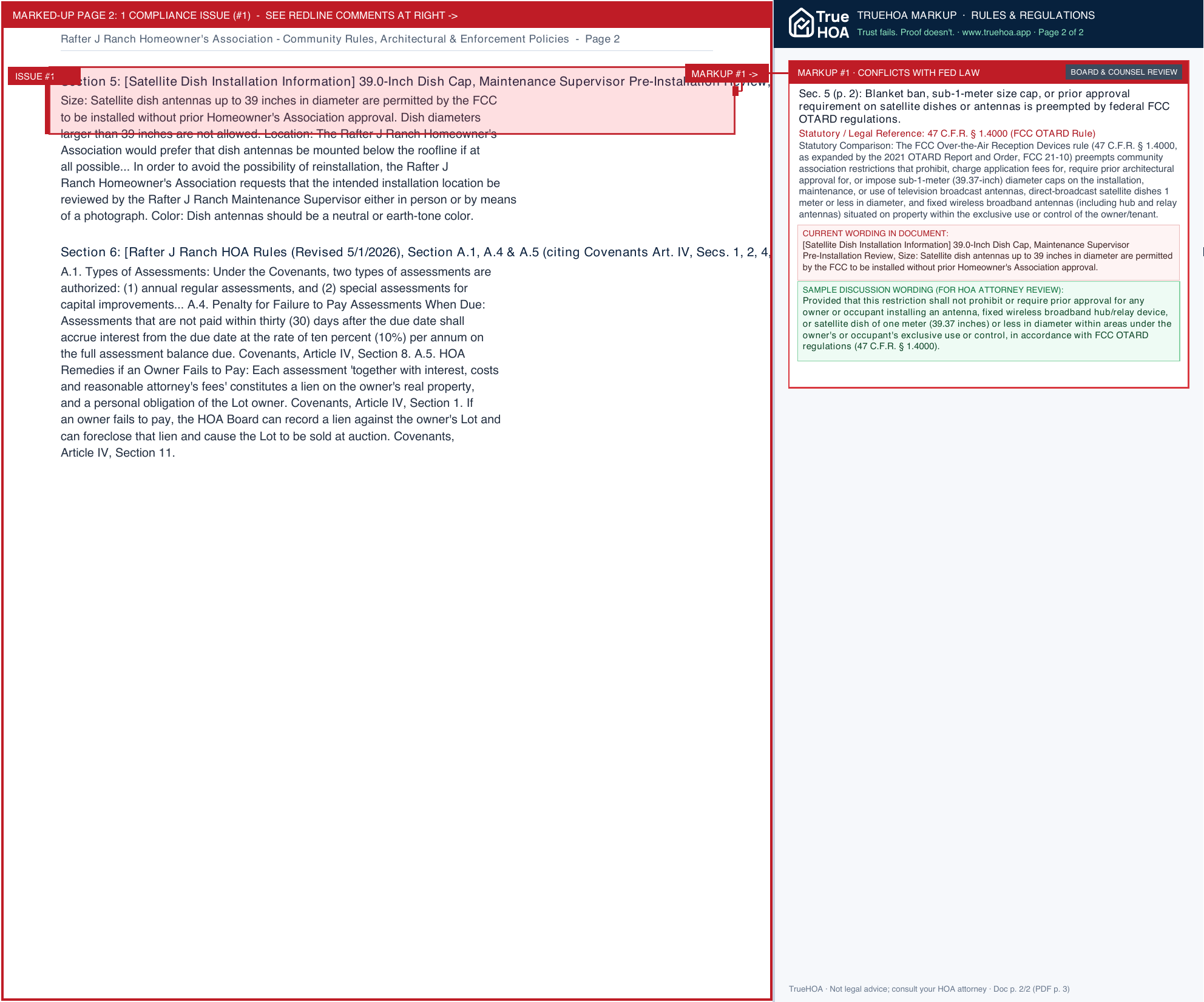 Rafter J Ranch Homeowner's Association Community Rules, Architectural & Enforcement Policies page 2 widened with TrueHOA Crystal AI margin annotations